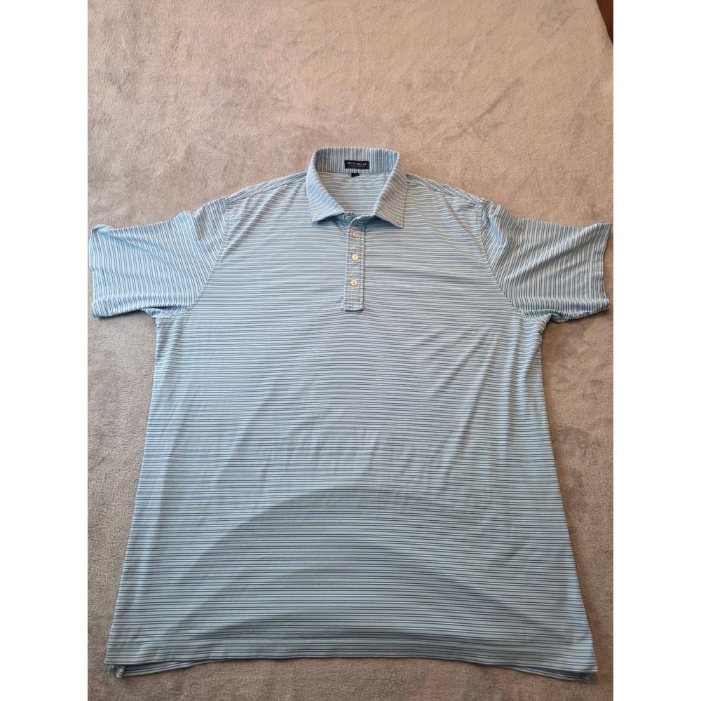 Peter Millar Polo Shirt Mens XXL Blue Striped Crown Crafted Short Sleeve Golf